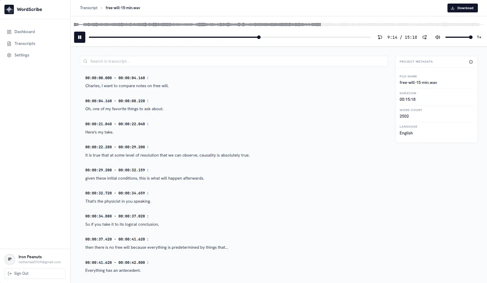 Transcription Dashboard Preview